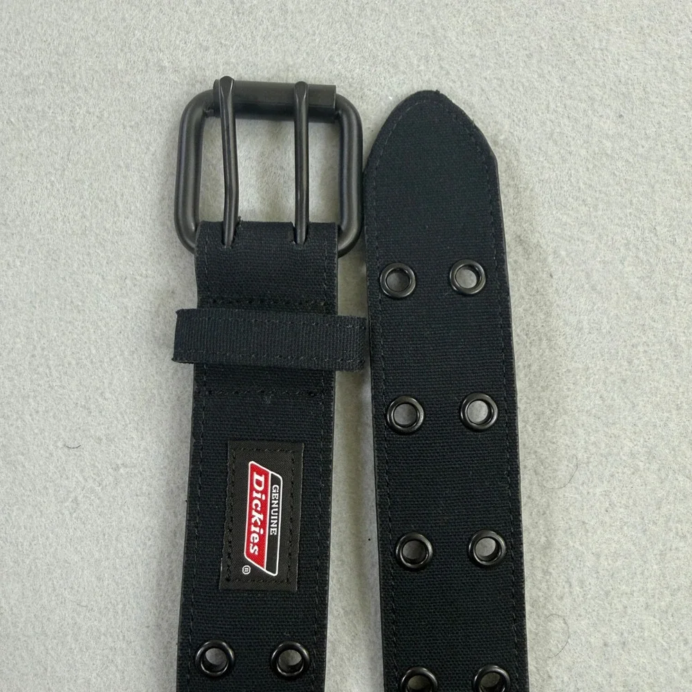 Dickies Belt Mens 44 Black Double Prong Buckle Canvas Leather Workwear Grunge